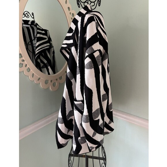 SIONI L black White Zevra Open Cardigan Sweater Black White - Picture 4 of 5